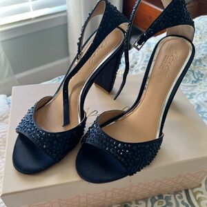 Elegant Navy Blue Heels with Rhinestones